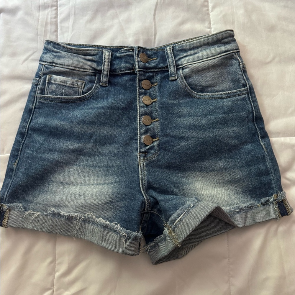Pink Lily Blue Jean Shorts High-Waisted Cuffed